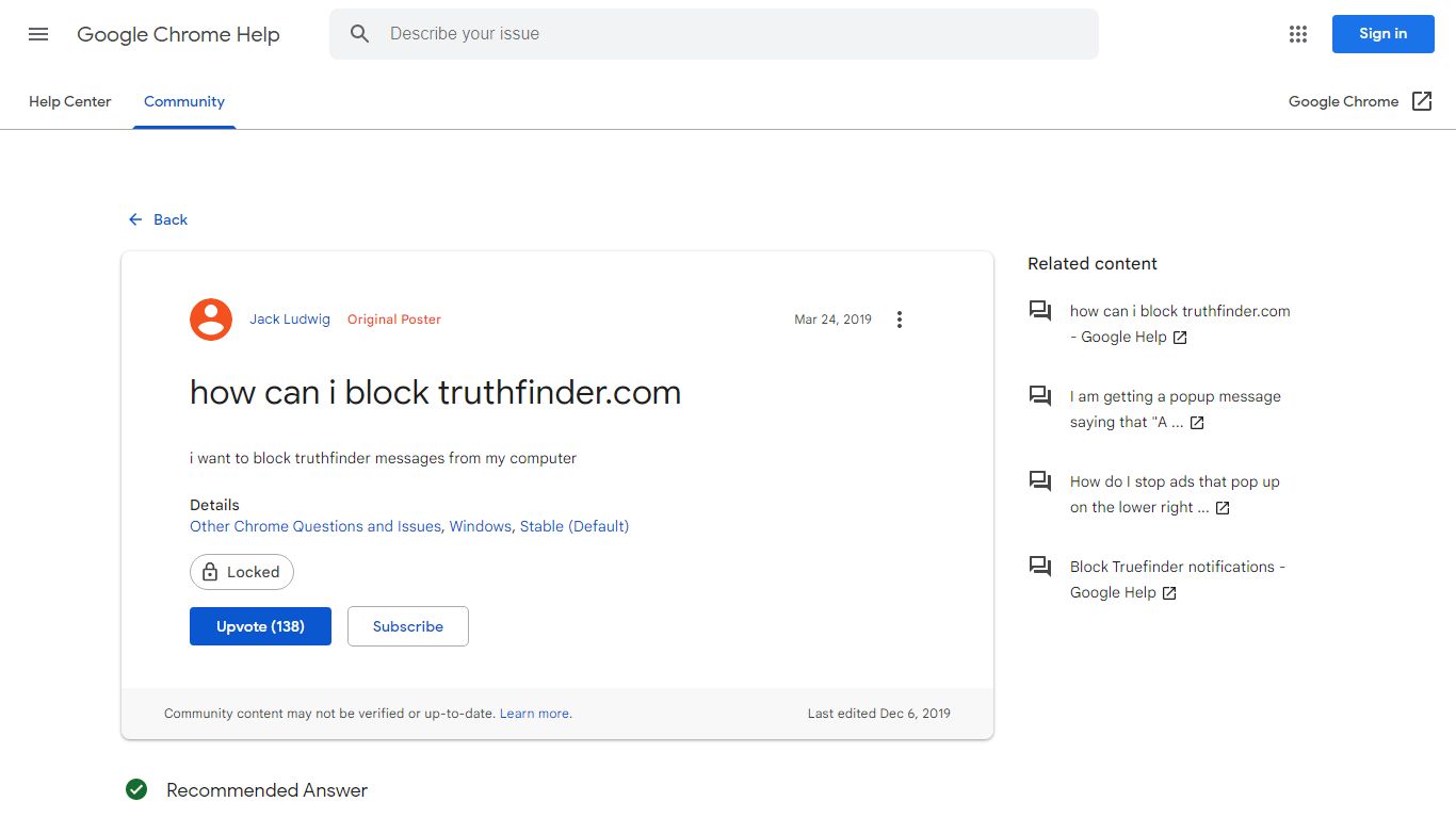 how can i block truthfinder.com - Google Chrome Community